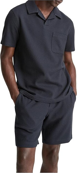 Vince Seersucker Knit Short Sleeve Johnny Collar Men's T Shirt Coastal : XL, Cotton/Spandex