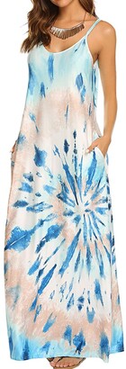 kenoce Womens Striped Long Maxi Dress Scoop Neck Sleeveless Summer Loose Casual Beach Sundress