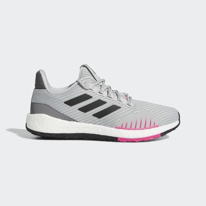 gray and pink adidas shoes