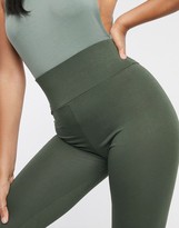 Thumbnail for your product : ASOS DESIGN leggings with deep waistband in khaki