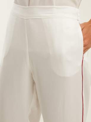 Asceno - Piped Sandwashed Silk Pyjama Trousers - Womens - White Multi
