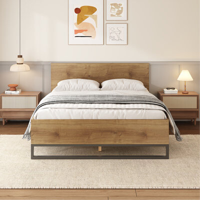 Loon Peak Engineered Wood Bed Frame, Queen Natural & Black