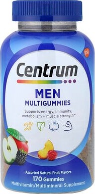 Centrum Centrum, Men Multigummies, Assorted Natural Fruit, 170 Gummies