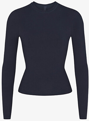 SKIMS Womens Navy Round-neck Stretch-cotton Jersey top - ShopStyle