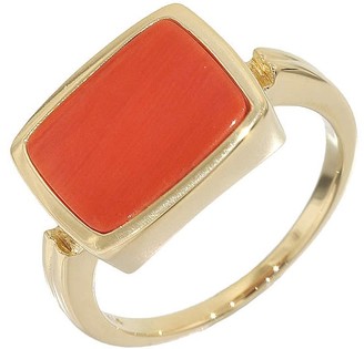 Mikimoto 14K Yellow Gold Coral Square Ring Size 4.0