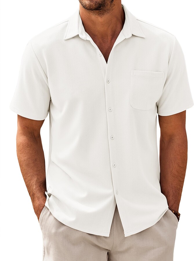 Mens Short Sleeve White Shirt With Black Buttons