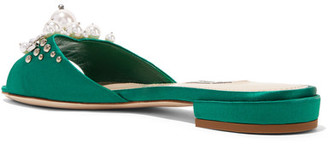 Miu Miu Embellished Satin Slides - Emerald