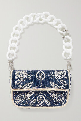 STAUD Tommy Mini Leather And Resin-trimmed Beaded Satin Shoulder Bag - Blue