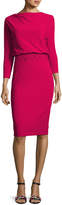 Badgley Mischka 3/4-Sleeve Stretch Crepe Blouson Dress, Pink