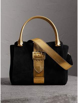 Burberry The Medium Buckle Tote in Suede and Snakeskin