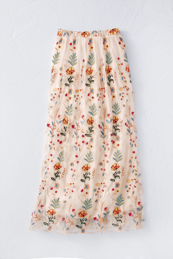 MSGM Gonna Floral Mesh Ruffled Skirt