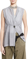 Thumbnail for your product : Brunello Cucinelli Sleeveless Striped Monili-Tab Shirt, Multi