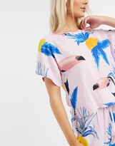 Thumbnail for your product : ASOS DESIGN mix & match toucan print 100% modal pyjama tee in pink