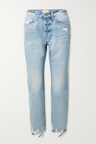 Thumbnail for your product : Frame Le Original Distressed High-rise Straight-leg Jeans - Light blue