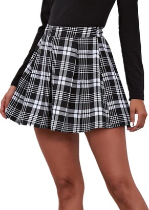 Daysskk Womens Plaid Mini Skirt High Waist Pleated Skater Skirt for Women Plaid  Skirt Short School Skirt Basic Skirt Black L - ShopStyle