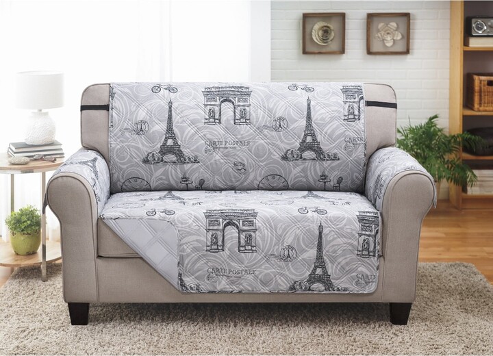 Reversible Non-Slip Box Cushion Sofa and Chaise Lounge Slipcover Latitude Run Fabric: Black Microfiber