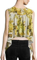 Thumbnail for your product : Robert Rodriguez Sleeveless Floral Top W/ Back Drape, Yellow