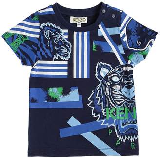 Kenzo Kids Lion & Tiger Print Cotton Jersey T-Shirt