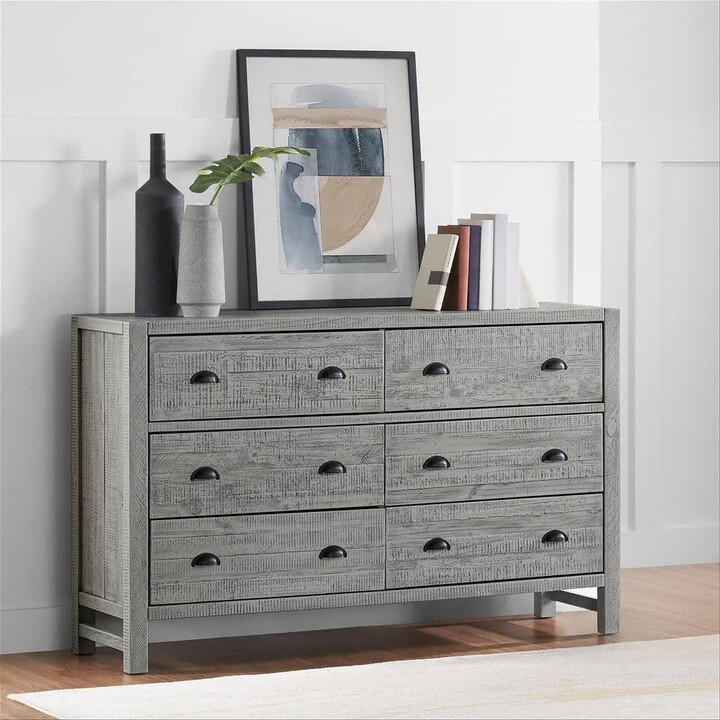 Alaterre Furniture Arden 6-Drawer Double Dresser, Driftwood Gray Solid Pine Wood, Rustic Finish Ideal for Bedroom Storage and Organization
