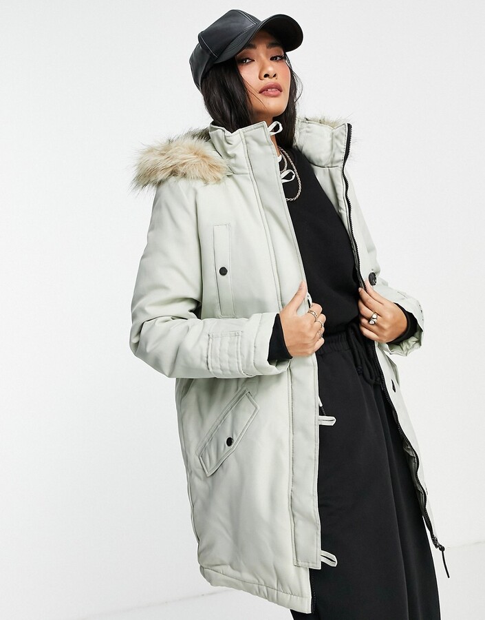 Vero Moda parka with faux fur hood in gray - ShopStyle