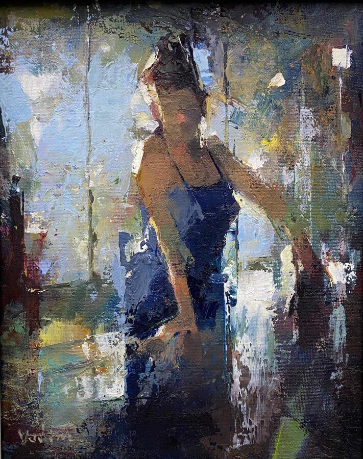 Vadim Zang, Ironing A Dress Figurative Impressionism Original oil Painting, Ready to Hang, 2020
