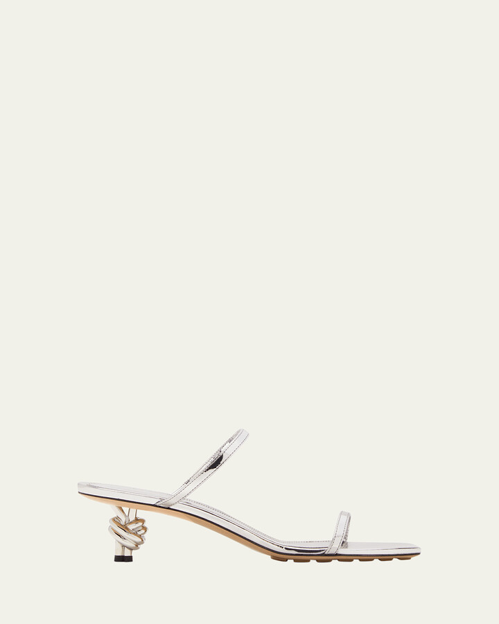 Bottega Veneta Metallic Two-Band Knot Slide Sandals