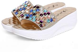 Navoku Womens Leather Jeweled Summer Wedge Sandals 39 8 D(M) US