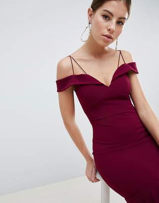 AX Paris Off Shoulder Fitted Dress With Frill Hem