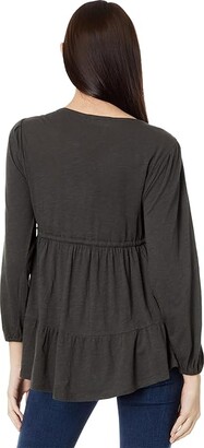 Lucky Brand Embroidered Tiered Tunic Top (Raven) Women's Clothing