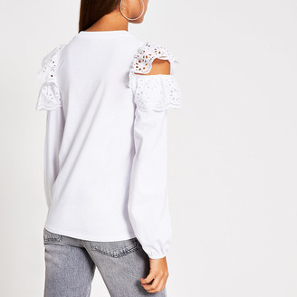 River Island White broderie cold shoulder long sleeve top