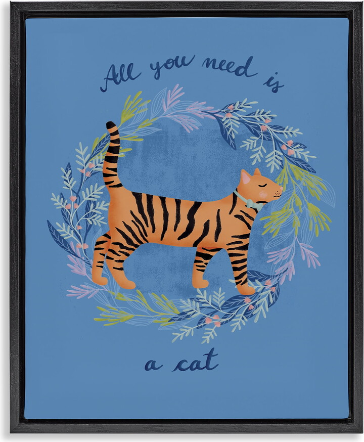 Stupell Industries Orange Cat on Wreath Animals Painting Black Floater Framed Canvas Art Print Wall Art, 25 x 31