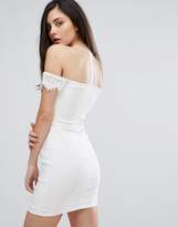 Thumbnail for your product : Rare London Off Shoulder Mini Bodycon Dress In Scallop Lace