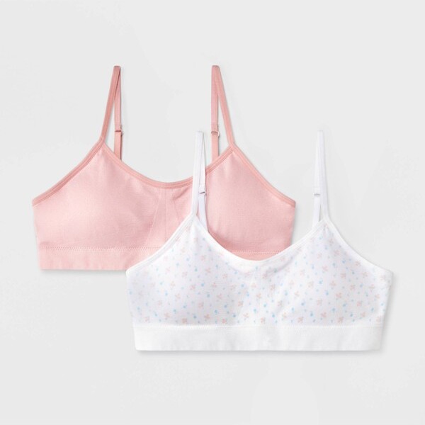 Yellowberry Girls' 3PK Best Cotton Starter Bras with Convertible Straps - X  Small, Cloud Paint
