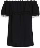 Thumbnail for your product : Michael Kors Collection Off-The-Shoulder Lace-Trimmed Ruffled Silk Top