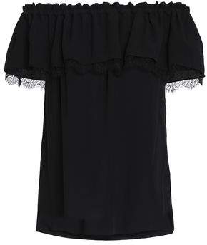 Michael Kors Collection Off-The-Shoulder Lace-Trimmed Ruffled Silk Top