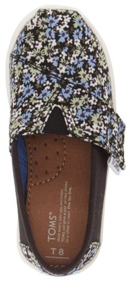 Toms Infant Girl's 'Classic - Black Canvas Ditsy Floral' Slip-On