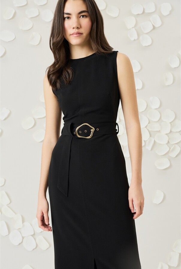 Luxely Women's Belted Boat-Neck Sleeveless Midi Dress