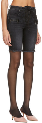Unravel Black Denim Lace-Up Cyclist Shorts