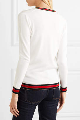 Gucci Striped Wool Blend-trimmed Wool Cardigan - Ivory