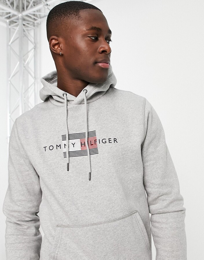 Tommy Hilfiger icon lines flag logo hoodie in gray - ShopStyle
