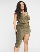 Thumbnail for your product : Yours wrap midi dress in gold glitter
