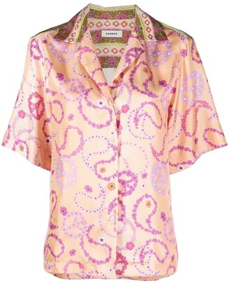 Sandro Floral Paisley Print Silk Shirt