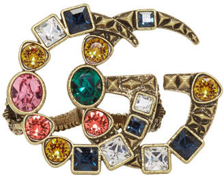 Gucci Gold and Multicolor Crystal GG Multi-Finger Ring