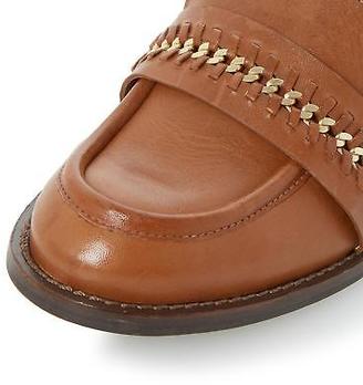 Dune Ladies GERARD Stitch Detail Curb Chain Saddle Loafer Shoe Dark Tan 8
