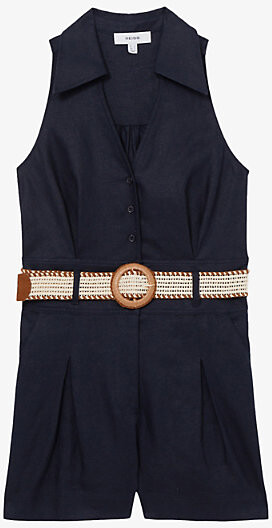 Reiss Womens Cream Anjie Sleeveless Linen Playsuit 14