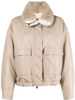 Thumbnail for your product : Brunello Cucinelli Shearling-Collar Oversized Leather Jacket