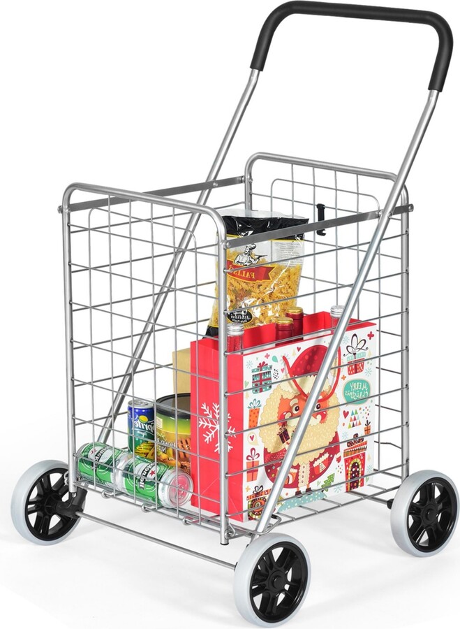 Costway Folding Shopping Cart Utility Trolley Portable For Grocery Laundry Travel