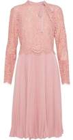Thumbnail for your product : Mikael Aghal Layered Corded Lace And Plisse Crepe De Chine Dress