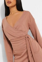 Thumbnail for your product : boohoo Wrap Belted Sweatshirt Dress