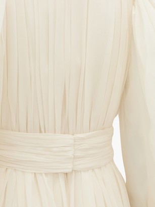 Giambattista Valli Plunge-neck Gathered Silk-georgette Mini Dress - White